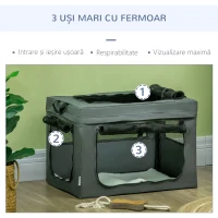 PawHut Geantă de Transport Moale pentru Câini Mini și Pisici, Cușcă de Călătorie cu Pernă Detașabilă, Geantă de Transport și Uși Din Plasă Respirabilă, 60x42x42 cm, Gri(m-8)