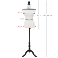 HOMCOM Manequim de Costura Feminino Manequim de Costura Ajustável a 130-168 cm com Tripé de Madeira Branco(m-3)