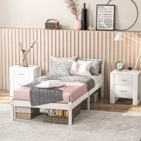 HOMCOM Estrutura de Cama de Madeira Estrado de Cama de Solteiro para Colchão 190x90 cm Carga 120 kg 198x96x70 cm Branco(m-10)