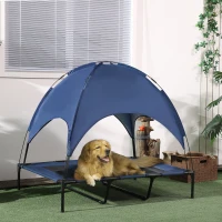 PawHut Outdoor-Hundeschlafplatz Wetterfestes Hundebett, mit Baldachin, klappbar, 122 x 92 x 108 cm, Blau + Schwarz(m-10)