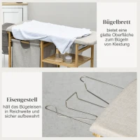 HOMCOM Wäschesammler, multifunktional, Bügelbrett & Stoffsack 57L, Bambusgestell, 113x34x82cm, Natur/Grau(m-5)