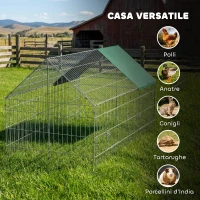 PawHut Gabbia per Conigli e Galline da Esterno e Interno con Protezione Parasole e Griglia Metallica, per Animali Piccoli, Anatre, Galline, 180x75x75 cm, Verde(m-8)