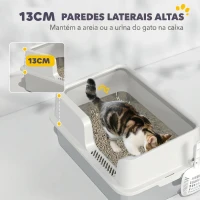 PawHut Caixa de Areia XL em Aço Inoxidável para Gatos Grandes com Borda Alta e Pá, Cinzento-claro(m-4)