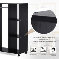 HOMCOM Kleiderschrank auf Rollen, mobile Garderobe, Garderobenschrank, Rollbarer Kleiderständer, 80 x 40 x 128 cm, Schwarz(m-7)