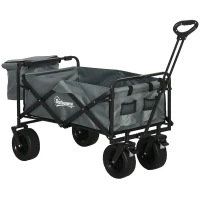 Outsunny Bollerwagen mit Kühltasche, klappbar, Stahlrahmen, bis 100 kg, 113x57x77-100 cm, Dunkelgrau(m-1)