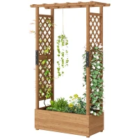 Outsunny Hochbeet mit Rankengitter und Dach, für Blumen, Obst, Gemüse, Kräuter, 110 x 44 x 181 cm, Holz, Orange(m-11)