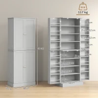 HOMCOM Armário Despenseiro de Cozinha com 4 Portas e Prateleiras Ajustáveis para Sala de Estar e Sala de Jantar, Cinzento(m-3)