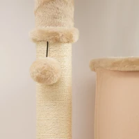 PawHut Arbore pentru Pisici Multinivel Înalt de 132 cm cu Căsuță, Pat, Stâlpi pentru Zgâriere, Perie și Minge, Bej(m-9)