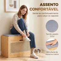 HOMCOM Banco Sapateira de Entrada com Assento Acolchoado Gaveta Basculante Porta de Vime 63x29x48 cm Madeira e Cinzento(m-6)