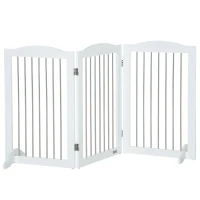 PawHut Barreira de Segurança para Cães Barreira de Segurança para Escadas e Portas Dobrável com Suporte de Pé 154x30x80cm Branco(m-11)