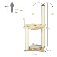 PawHut Árvore Arranhador para Gatos com Rede Postes de Sisal com Bolas Suspensas Giratórias e Múltiplos Jogos 53,5x53,5x90cm Bege(m-3)