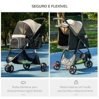 PawHut Carrinho para Cães Dobrável para Cães Pequenos com Cesta de Armazenamento Janela de Malha Capa para Chuva 80,5x51,5x100 cm Caqui(m-6)