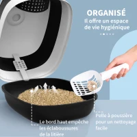 PawHut bac à litière pour chat pliable porte battante lucarne + pelle fournis noir blanc(m-5)