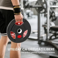 SPORTNOW Set Discuri Greutăți 2 x 10 kg cu Orificiu de 5 cm și 3 Mânere, Oțel cu Acoperire din Plastic, Negru(m-4)