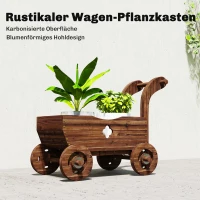Outsunny Hochbeet Holz, Pflanzbeet in Wagenform Frühbeet mit 4 Rädern Griff Gartenbeet 68 x 38 x 52cm(m-4)