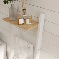 HOMCOM Toalheiro de Escada com Prateleira Superior e 4 Barras Suporte de Toalhas para Encostar na Parede  43x20x151 cm Branco e Carvalho(m-9)
