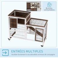 PawHut Clapier à lapin sur roulettes cage à lapin 2 étages 2 portes verrouillables 2 plateaux coulissants rampe(m-5)
