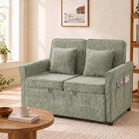 HOMCOM 2 Seater Sofa Bed 3-in-1 Convertible Chenille Pull Out Sleeper Sofa with 5-Position Adjustable Backrest, Light Green(m-9)