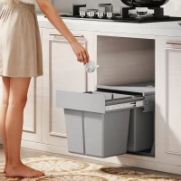 HOMCOM Balde de Lixo Embitido com 2 Recipientes Removíveis para Reciclagem Capacidade Total 30L (15Lx2) 48x34,3x35,1 cm Cinzento Claro(m-2)