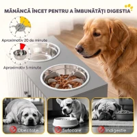 PawHut Suport pentru boluri de câini cu 2 boluri de 2 L din oțel inoxidabil și dulap inferior, din PAL, 60x30x35,5 cm, gri(m-7)