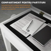 HOMCOM Taburet Pian Reglabil cu Spațiu de Depozitare și Șezut Tapițat, 54,5x33x48-58 cm, Alb(m-5)