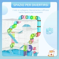 PawHut Gabbia per Criceti a 5 Livelli con Tubi, Casetta, Serbatoio dell'Acqua e Ruota, 59x36x69 cm(m-4)