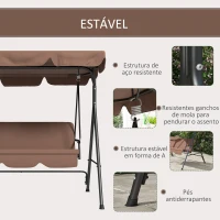 Outsunny Baloiço de Jardim de 3 Lugares com Almofada Toldo Ajustável e Estrutura de Aço para Balcão Terraço 172x110x153 cm Marróm(m-5)