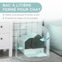 PawHut Maison de toilette bac à litière pour chat design maisonnette avec pelle, filtre et tapis dim. 47L x 45l x 42H cm bleu(m-6)