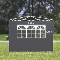 Outsunny Paredes Laterais para Tenda de 295x200 cm 2 Painéis de Tecido Oxford de 300x200 cm com Janela para Festas Cinzento Escuro(m-3)