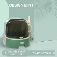 PawHut Litterină pentru pisici închisă, cu capac rabatabil și tavă detașabilă, 52x60x42 cm, Verde(m-4)