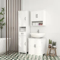 kleankin Conjunto Casa de Banho Inclui 1 Coluna para Casa de Banho 1 Móvel para Lavatório e 1 Armário de Parede Branco(m-6)