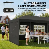 Outsunny Tenda de Jardim 6x3m com 4 Paredes Laterais e 2 Janelas Visíveis Pérgola Gazebo de Exterior para Festas e Eventos Cinzento(m-4)