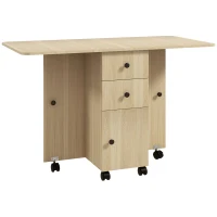 HOMCOM Masă Pliabilă cu 2 Sertare și Dulap de Culoarea Lemnului(m-1)