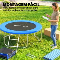 SPORTNOW Trampolim para Crianças Exterior Ø183 cm com Rede de Segurança Escada de 2 Degraus Cobertura de Molas Saco de Armazenamento Azul(m-10)