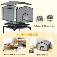 PawHut Katzenhaus klappbar Katzenhütte mit Kissen, Erhöhtes wasserabweisend Katzenhöhle 62 x 58,5 x 60 cm, Grau(m-4)