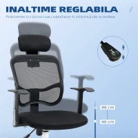 Scaun de birou ergonomic Vinsetto cu șezut reglabil și tetieră, din poliester și oțel, 63x62x106-114 cm, Negru(m-5)