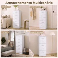 HOMCOM Cómoda de 6 Gavetas Alta para Quarto com Sistema Antitombo 40x40x110 cm Cinzento Claro e Branco(m-7)