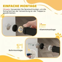 PawHut Türschutzgitter Treppenschutzgitter mit 17,5/20,3/30,5 cm Verlängerung Türgitter ohne Bohren mit Auto-Close für Breiten 74-147,5 cm Beidseitig Schwenkbar Metall Schwarz(m-7)