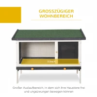 PawHut Hasenstall Kaninchenstall aus Holz 90 x 45 x 65 cm Kaninchenkäfig mit Bitumendach, Tür, Metallgitter, Herausziehbare Bodenwanne Hasenkäfig für Kleintiere Outdoor Dunkelgrau+Weiß+Grün(m-4)