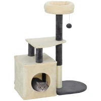 PawHut Arbore pentru Pisici, Înălțime 92 cm, cu Căsuță, Pat, Stâlpi din Sisal și Minge, Alb Crem(m-11)