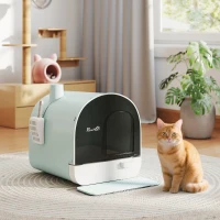 PawHut Caixa de Areia para Gatos Caixa de Areia Fechada para Gatos com Porta Dianteira Bandeja Removível Pá Tapete e Filtro 43x44x47cm Verde(m-10)