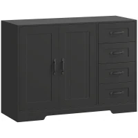 HOMCOM Sideboard, Kommode, moderner Stil, 4 Schubladen, 1 Schrank, 105 x 40 x 76 cm, Schwarz(m-1)