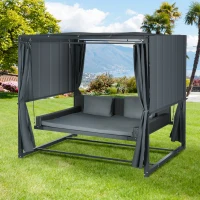 Outsunny Outdoor-Schaukelbett aus PE-Rattan mit Baldachin, inkl. Kissen, wetterbeständig, 235 cm x 180 cm x 210 cm, Grau(m-10)