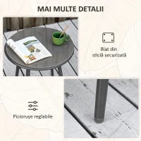 Outsunny Set Bistro de Terasă din 3 Piese, Set de Mobilier din Rachiță cu 2 Fotolii și Masă de Sticlă, 65x63x80 cm, Gri(m-7)
