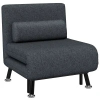 HOMCOM Fotoliu Pat 3 în 1 cu Spătar Reglabil și Pernă, din Material Textil cu Efect de In și Oțel, Gri Închis(m-10)