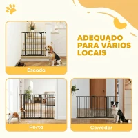 PawHut Barreira de Segurança Extensível para Portas e Escadas com Fechamento Automático e Sistema de Duplo Bloqueio 74-147,5x76,2 cm Preto(m-8)