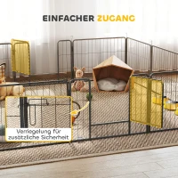 PawHut Haustiergehege, Welpenauslauf, Welpengitter, 12 Paneele, Outdoor u.  Indoor, Grau(m-7)
