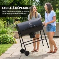 Outsunny Barbecue au charbon de bois BBQ avec couvercle, grille et thermomètre, avec roues, poignée, 95 x 71,5 x 102 cm, noir(m-6)