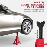 HOMCOM Set 2 Suporți Auto de 3 Tone Reglabili de la 29-42,5 cm, Oțel Carbon și Fontă, Roșu(m-4)