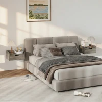 HOMCOM Lot de 2 tables de chevet murales, tables de nuit avec tiroir et plateau à rebords surélevés, 40x30x19,5cm, gris(m-10)